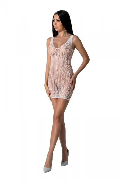 Мини-платье с вертикальным узором Passion BS097 One Size, white, плетение по бокам photo 1