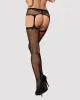 Сетчатые чулки-стокинги с узором на ягодицах Obsessive Garter stockings S232 S/M/L, черные, имитация photo 2