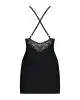 Сатиновый комплект для сна с кружевом Obsessive 828-CHE-1 chemise & thong S/M, черный photo 4