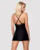 Сатиновый комплект для сна с кружевом Obsessive 828-CHE-1 chemise & thong S/M, черный photo 2